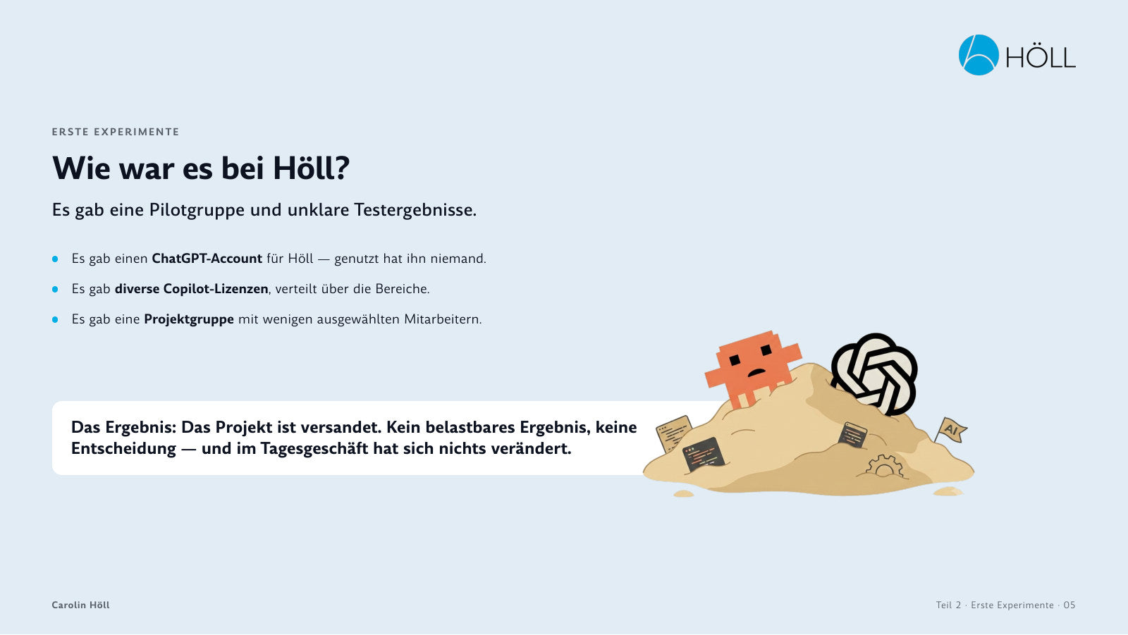 Erste Experimente bei Höll: Pilotgruppe ohne belastbares Ergebnis